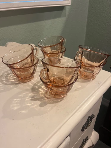 Anchor Hocking Princess Pink Depression Glass Teacup Set – Set of 8