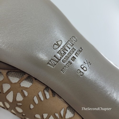 VALENTINO Peep Toe Platform Pumps EU 36.5 6.5 Laser Cut Lace Leather Taupe Nude - Picture 7 of 13