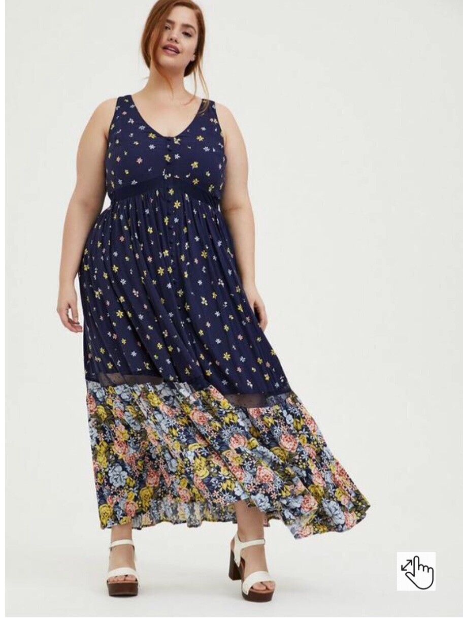 TORRID Maxi Dress in Navy floral print fourth of July- 00X-image