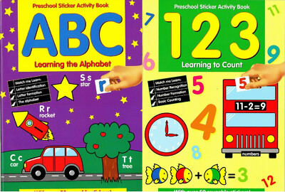 2er Set Frühlernbücher Alphabet & Zählen Vorschule Aufkleber Aktivität