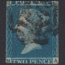 F11_27 GB QV 1841 2d BLUE PLATE 3 SG14-E1(2) IVORY HEAD MA GU NORWICH MX