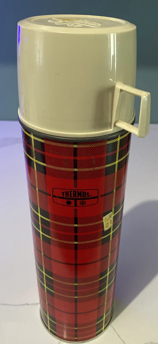 Vtg Large Thermos Glass Liner Red & Black Plaid Checkered 2 Quart Coffee  Thermos