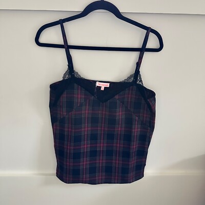Re:named Womens Plaid Tank Camisole  Black Lace Cami Size Medium