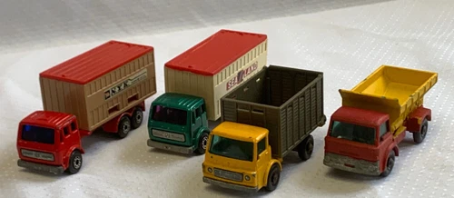 Vtg Matchbox Car Lot 1:43 Mercedes Container Trucks Cattle Grit Spreader Vehicle