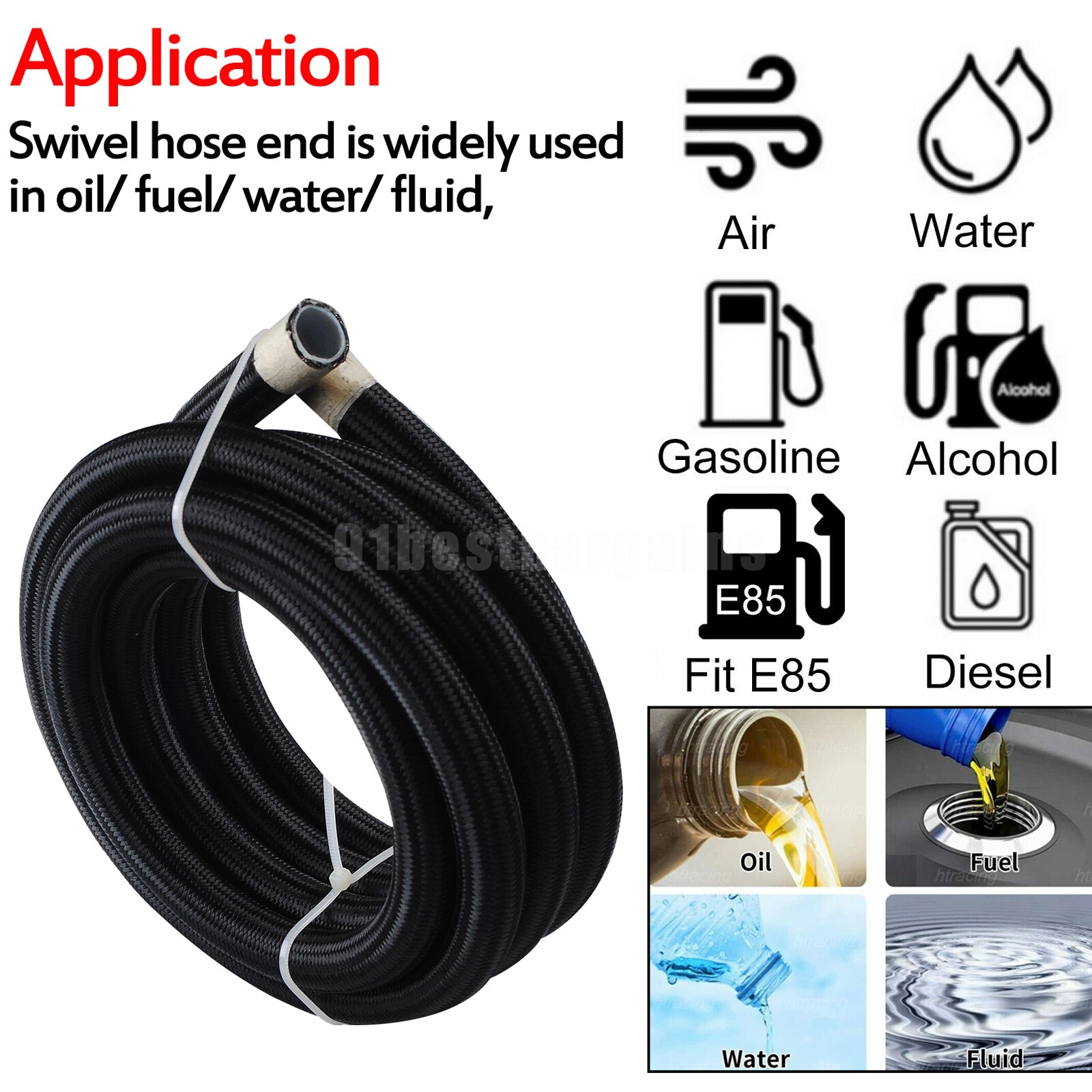 Raccord d'extrémité de tuyau universel en aluminium PTFE E85,AN3/4/6/8 Raccord d'extrémité de tuyau universel en aluminium PTFE E85,AN3/4/6/8