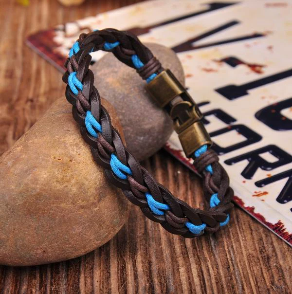 NUEVO Brazalete Pulsera Surfer Hecho a Mano Cáñamo y Cuero Trenzado Para Hombre con Cierre Foto 4 de 4