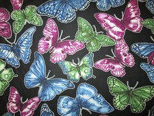 Butterfly Gorgeous Butterflies Garden Black Cotton Fabric BTHY