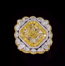 Asscher Cut 3.50CT Yellow Citrine With Yellow  White 8.67CT CZ Sparkling Ring