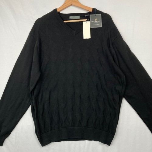 NWT Lyle & Scott Scotland Men's V-neck Combed Cotton Scottish Argyle Sweater L - Bild 1 von 8