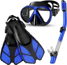 Snorkel Set with Flippers - Adult, Anti-Fog Diving Set, Dry Snorkel, Adjustable