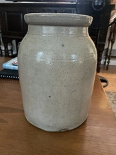 Antique Primitive Farmhouse, Salt Glazed Crock 9.5 In