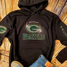 Green Bay Packers Bling Unisex Hoodie Zip Up or Crewneck Sweatshirt S thru 3x