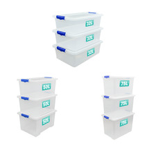 Set Of 3 Plastic Storage Boxes Clear Clip Lid Heavy Duty Box Home Garage Office