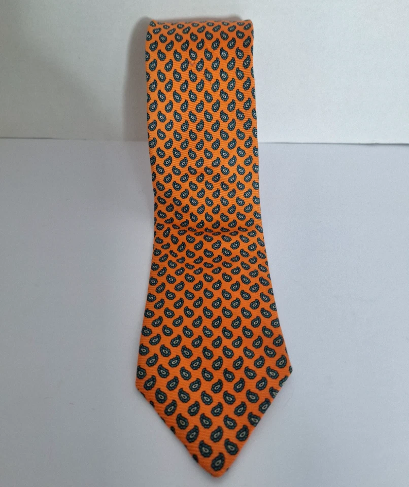 Corbata Polo Ralph Lauren Vintage Hecha a Mano 100% Seda Naranja Paisley Italiana EE. UU. Foto 2 de 4