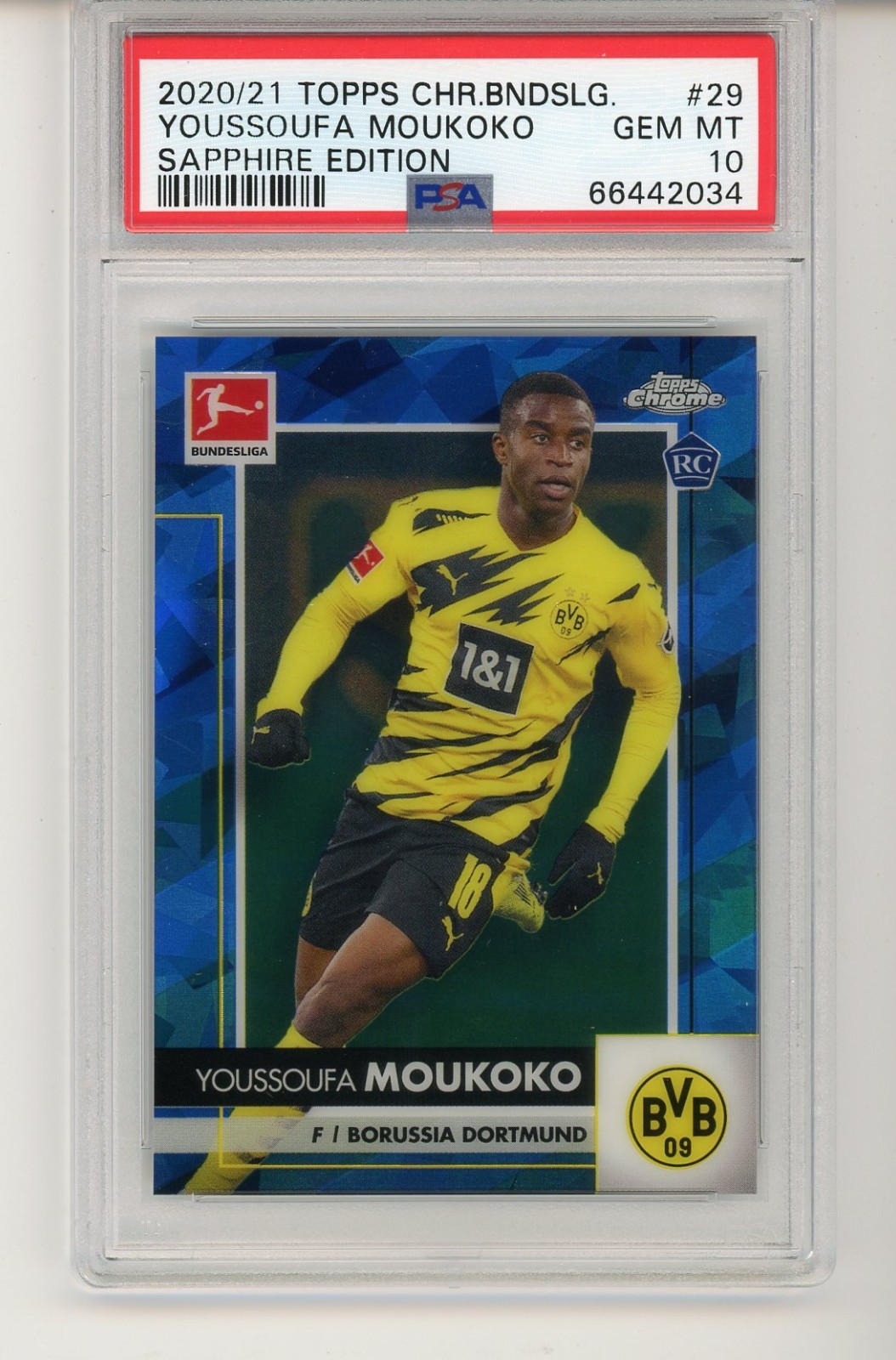 2020-21 TOPPS CHROME BUNDESLIGA SAPPHIRE YOUSSOUFA MOUKOKO #29 PSA 10