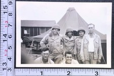 WW2 Era Group US Army Soldiers Camp Tent Military BW Photo Snapshot