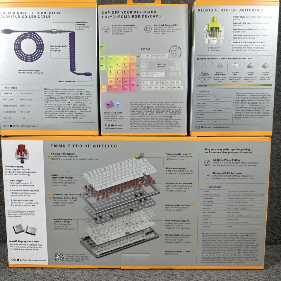 Glorious GMMK 3 PRO HE WIRELESS + Raptor Switches, Translucent Caps & Coil Cord - Image 2 of 4