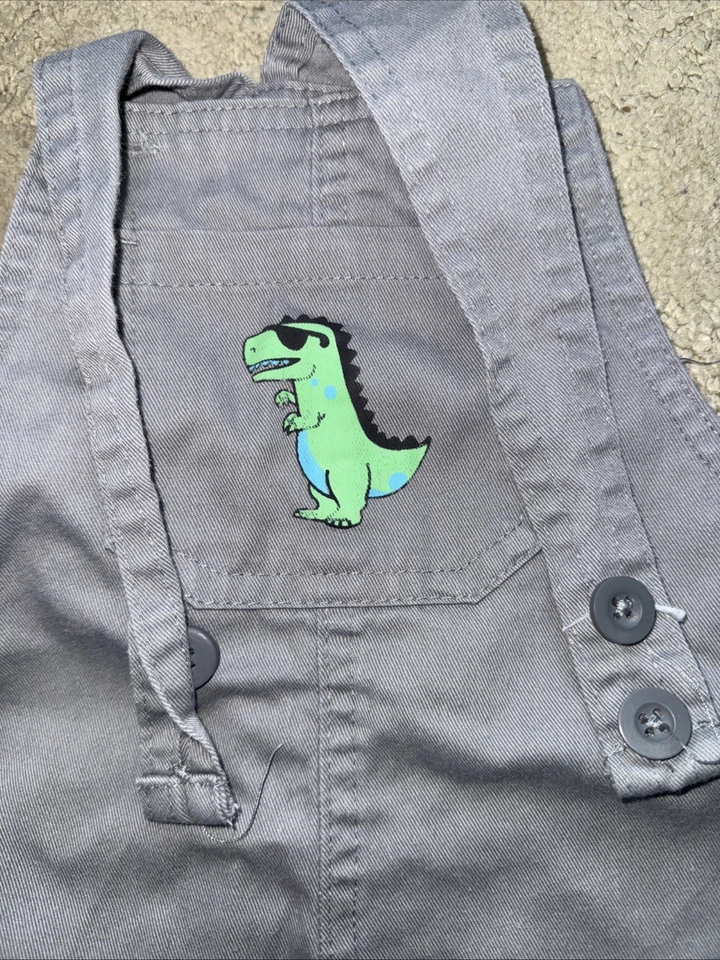 24 meses Niño Pequeño Gris Dinosaurio Mono Pantalones Cortos Verde Niños Jumper Foto 2 de 4