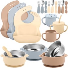 15 Pack Silicone Baby Feeding Set Include Baby Bowls Spoons Forks Adjustable ...