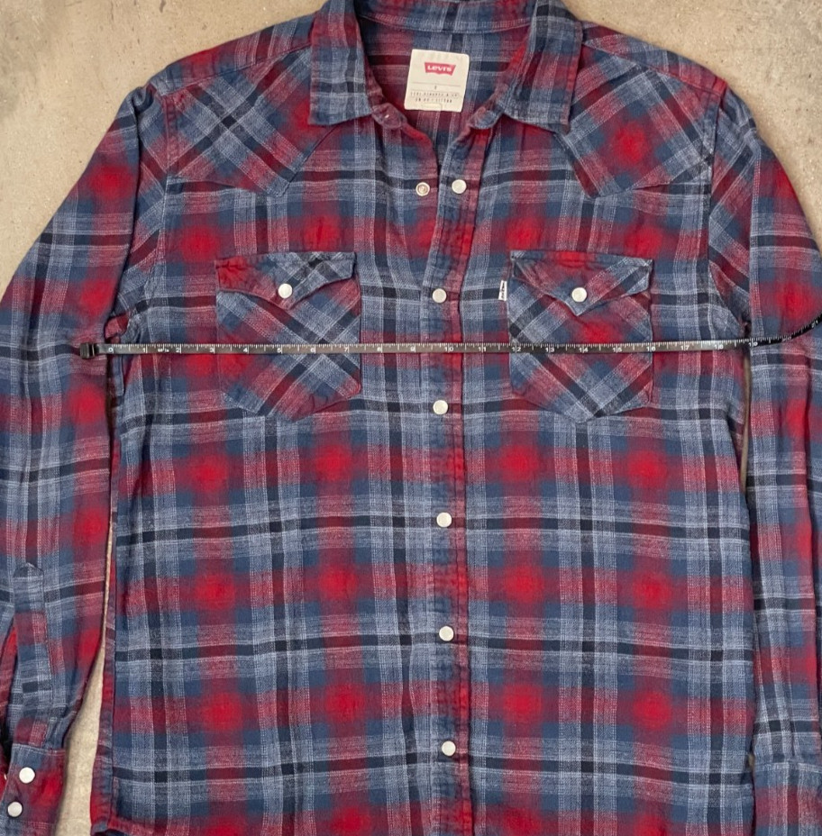 Levi's Pearl Snap Flannel Shirt Women S Red Blue Plaid Cotton Western Cowgirl thumbnail 7