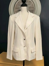 Vintage Halston Blazer Jacket Women's 10 Ivory 90's Shell Buttons Pockets Lined