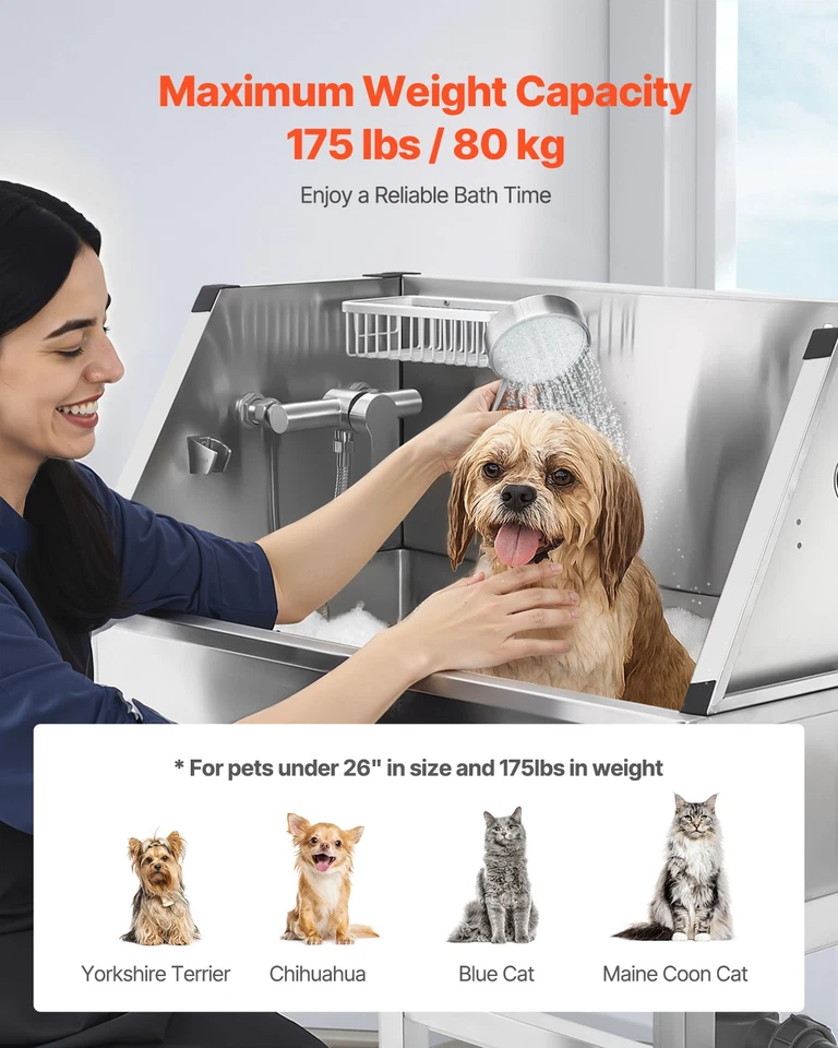VEVOR Baignoire Chien Animaux Compagnie en Acier Inoxydable 87 cm avec Robinet - Photo 4/4