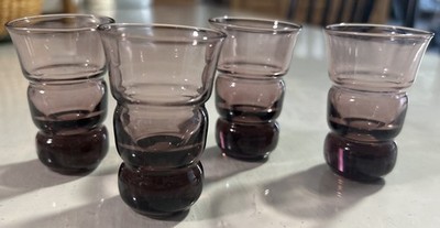 4 VTG Amethyst Sake Shot Cordial Glasses  2.5  Tall