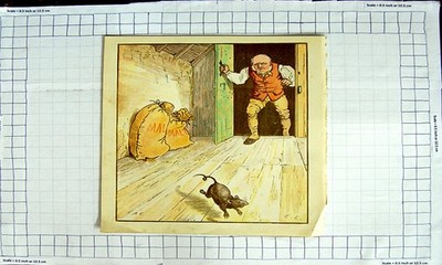 Original alter antiker Druck Farbe Kinderreim Malzsäcke Bauernhof Ratte Bauer