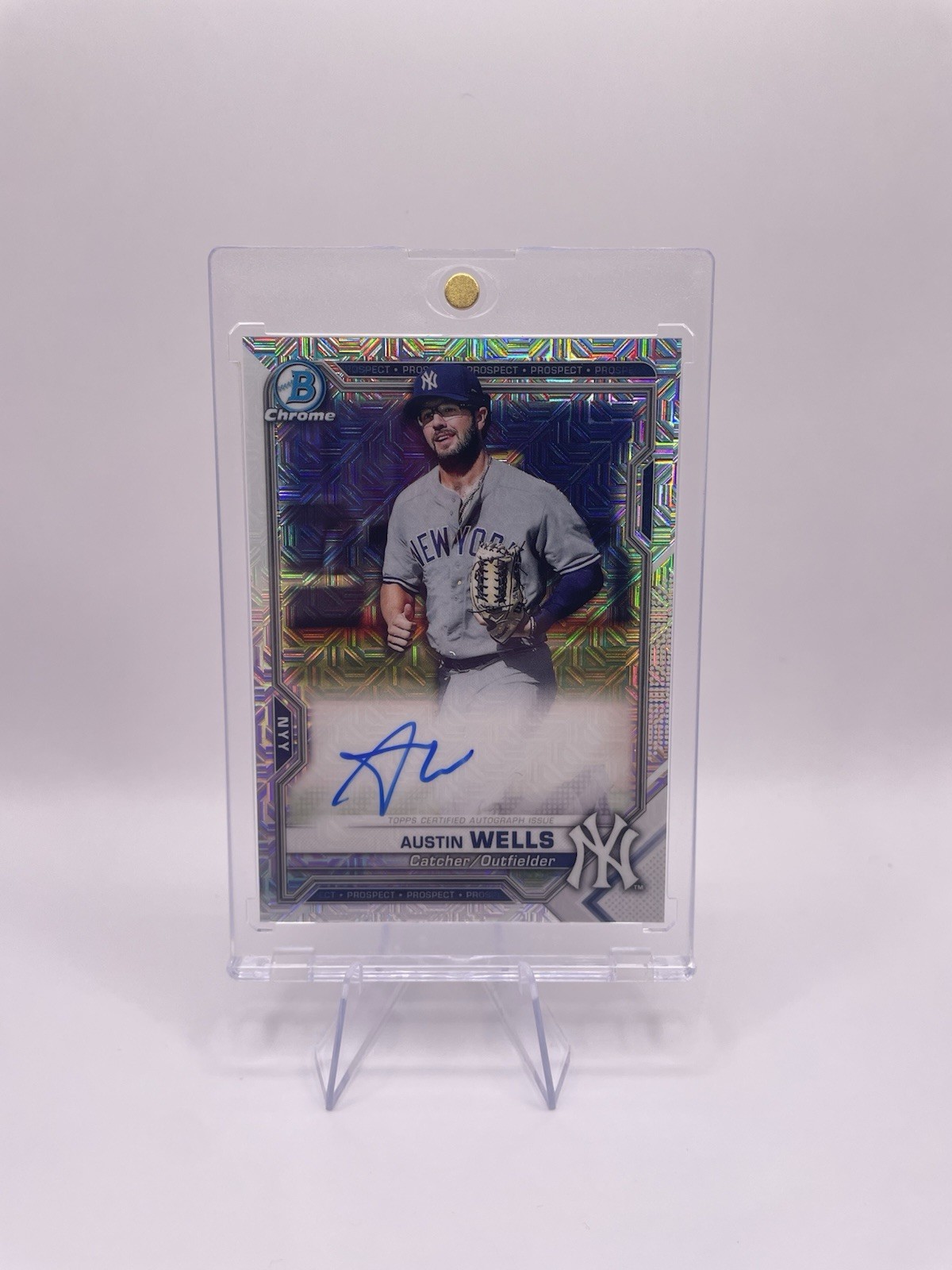 2021 Topps Bowman Chrome Austin Wells #BMA-AW Mojo Refractor Auto Yankees