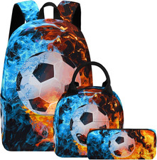 Soccer Printed Backpack Set for Boys Kids, 3Pcs Bookbag with Pencil Case for Sch
