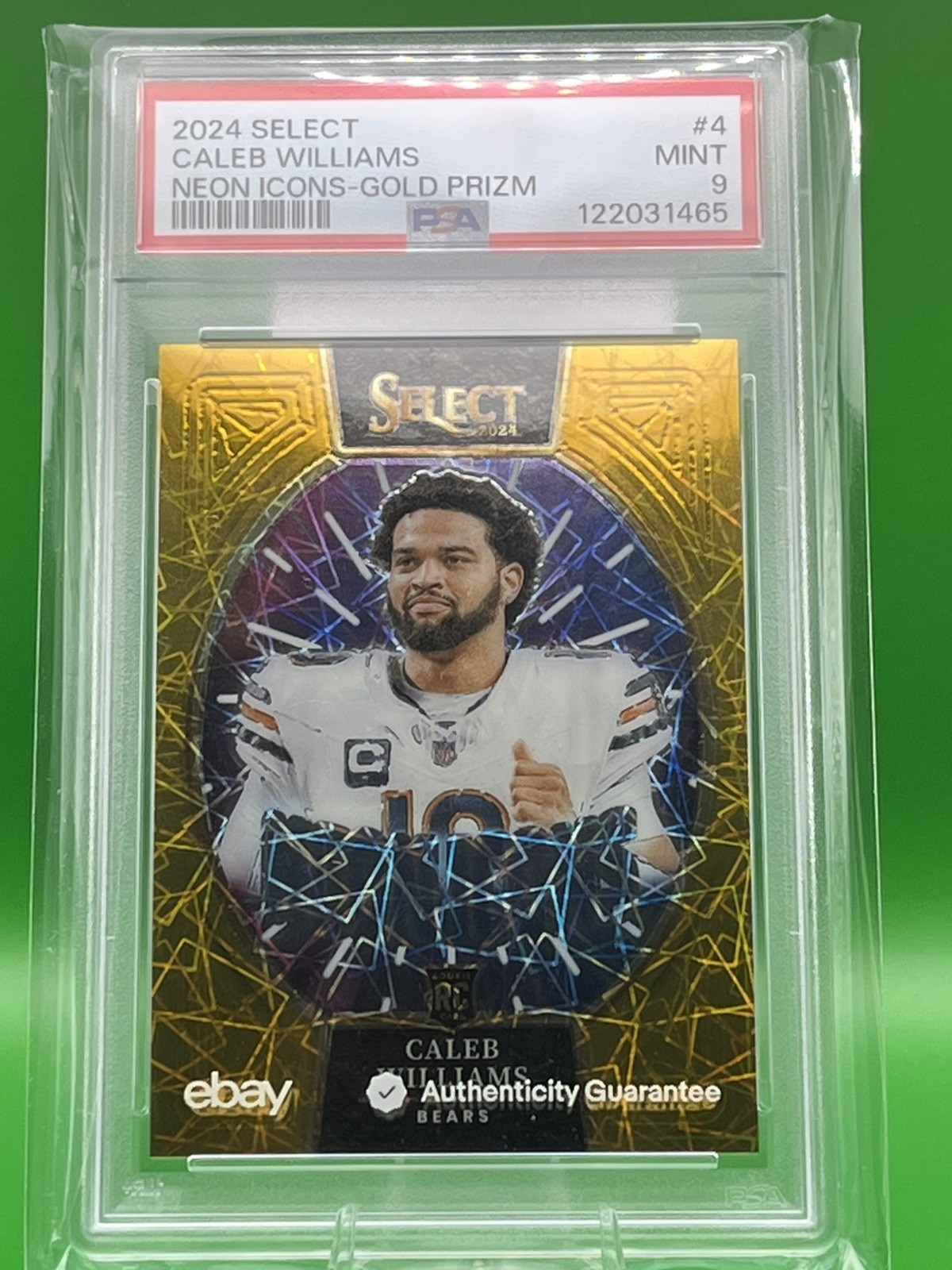 2024 PANINI SELECT CALEB WILLIAMS GOLD NEON ICONS #4 /10 RC PSA 9
