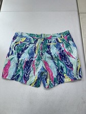 Lilly Pulitzer 14 The Jayne Short Blue Pink Green Tropical Feather Print