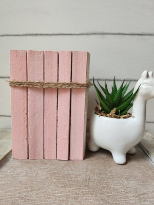 Shabby Chic Pink Painted Book Stack: Farmhouse Bookshelf Decor