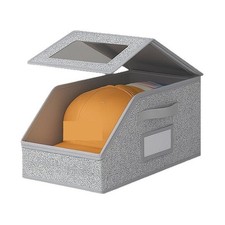 Large Foldable Hat Storage Box with Dustproof Zipper Gray Fabric Material