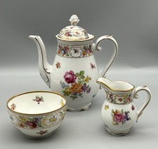 Antique Porcelain Schumann Bavaria Dresden Line Flowers 3 Piece Tea Set