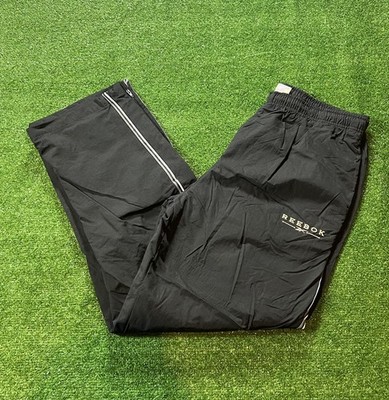 Vintage Reebok Joggers Pants Zip Ankle Bottoms Lined Black Sz L Windbreaker