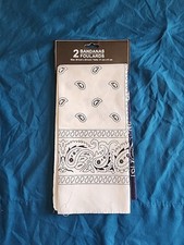 2pk White  Blue PAISLEY BANDANA NECKERCHIEF HEAD BAND HAIR BAND SCARF 20" x 20"