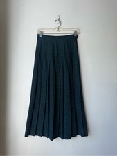 Vintage 80s Navy Blue Patterned Pleated Midi Skirt 6