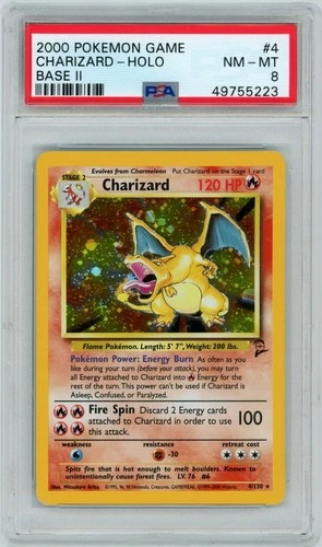 Pokémon Charizard Base Set 2 Holographic Holo Card PSA 8