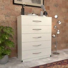 Chest Of 5 Drawers Ready Assembled In White - Free Delivery