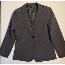 Beninos Womens Grey Plaid Single Button Blazer Jacket Size M Professional Office