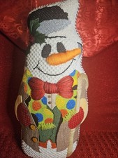 Handmade Needlepoint 15"x10" Stuffed Snowman Glass Seedbeed Embellishments New