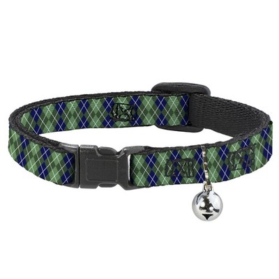 Cat Collar Breakaway with Bell Argyle Green/Navy/Green/White NARROW  (US IMPORT)