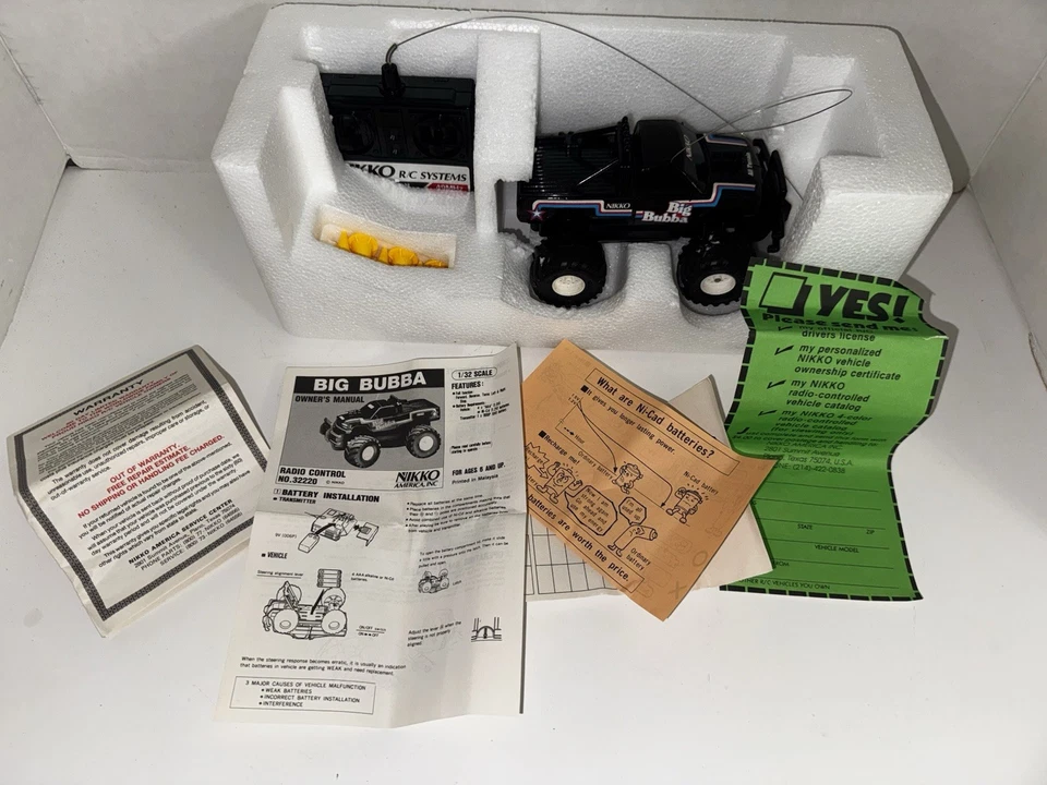 Nikko Big Bubba Monster Truck 1/32 RC 49MHz Rocket Flyers Box Manual Tested - Image 3 of 4