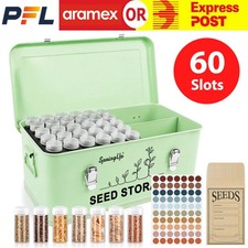 SpringUp 60 Slots Metal Seed Storage Set Organizer Seed Saving Box with Lid Bin