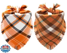 Fall Dog Bandanas,Autumn Halloween Orange Plaid Scarf,Triangle Ho