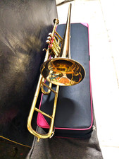 TROMBONE 3 VALVE OF PURE BRASS METAL IN GOLDEN POLISH CUSHION BOX FREE SHIPPING