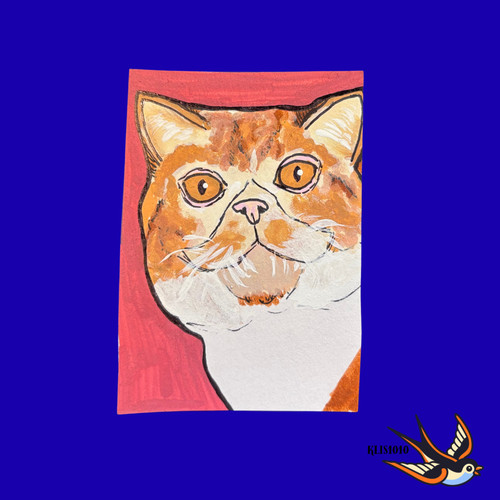 ACEO Original Acrylic Artwork Orange Tabby Exotic Cat Mini Art COA klis1010