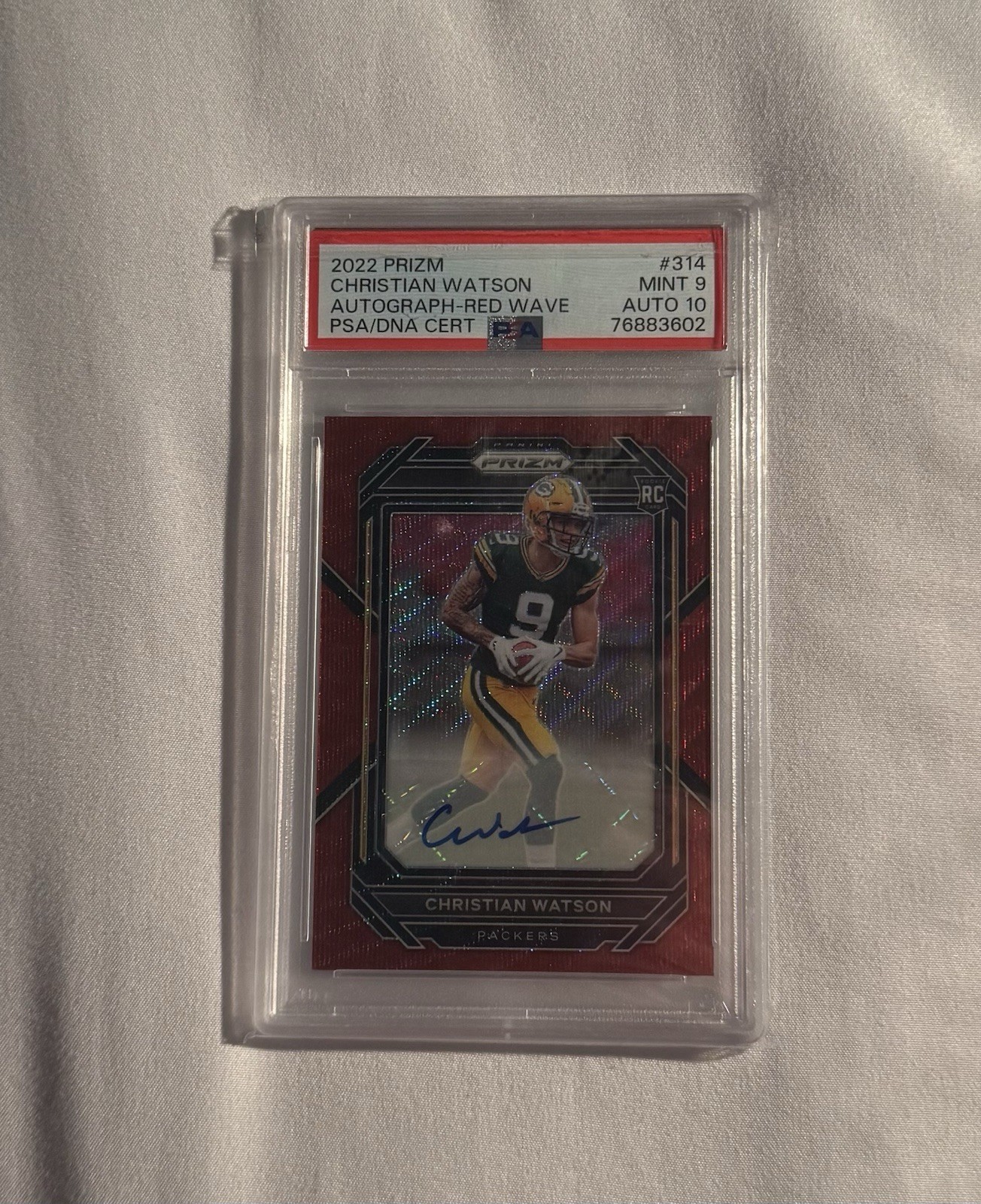 2022 Panini Prizm Red Wave Autograph #314 Christian Watson /149 PSA 9