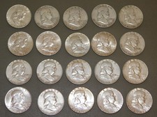 90% Silver FRANKLIN Half Dollar Roll of 20 Various Dates & Mints $10 Face Value